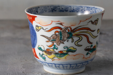 Chawan Imari-yaki Ko-Imari Soba-choko Porcelain Bowl with Phoenix and Auspicious Motifs Antique Yakimono