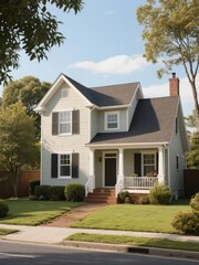 Two-Story Suburban Home with Front Porch and Landscaped Yard
