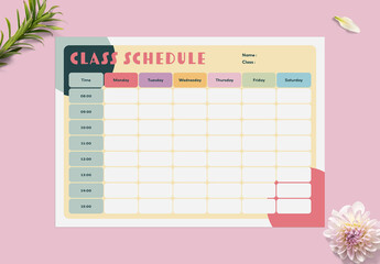 Class Schedule Layout with Colorful Accents