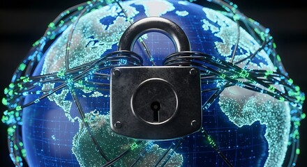 Global Data Security: Padlock Securing Earth with Fiber Optic Cables