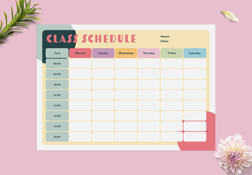 Class Schedule Layout with Colorful Accents