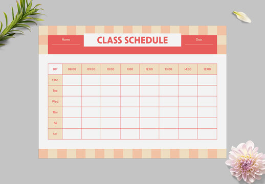 Class Schedule Layout with Pink Accents
