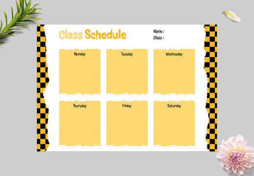 Class Schedule Layout with Yellow and Black Accents