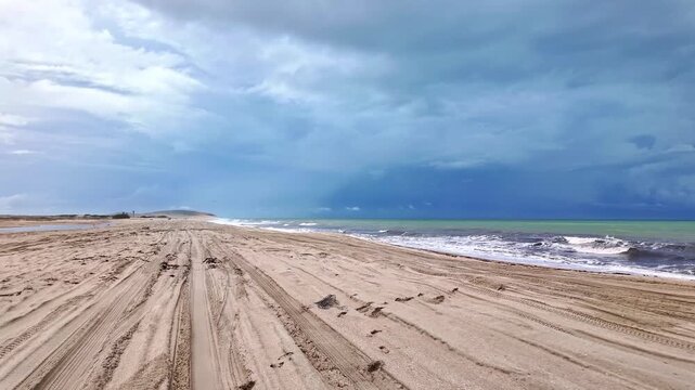 Buggy tour on the Avenida Beira Mar beach road at Jericoacoara in Brazil. Dunes of Ceara