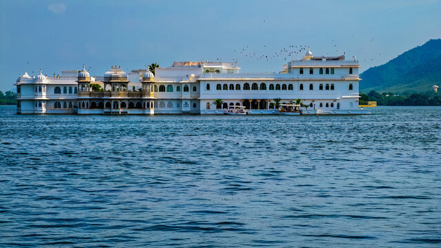 Lake Palace in Udaipur, Rajasthan, India, Captured in August 2025. Gracefully floating on the serene waters of Lake Pichola. this iconic white marble palace blends history, luxury, and stunning natura