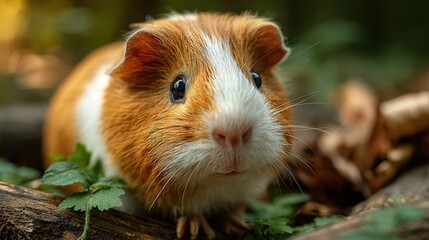 Curious guinea pig exploring the forest floor during a sunny afternoon in a natural setting