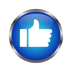 Glossy thumbs up icon on a blue button, symbolizing approval and agreement 