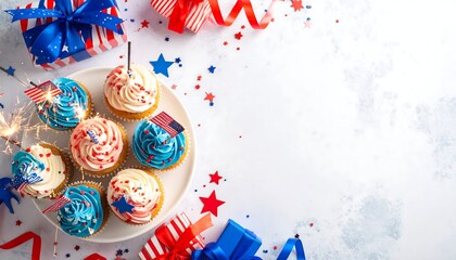 Festive Patriotic Cupcakes with Sparkler Decorations