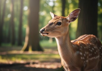 Obraz premium Adorable Fawn in a Sunny Forest Glade