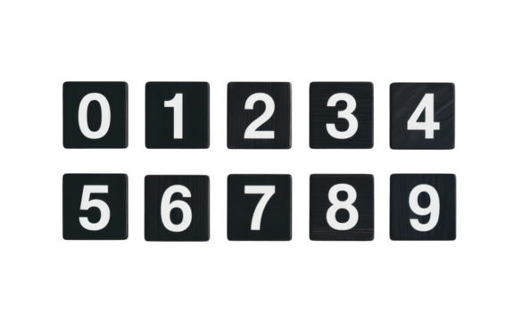 Stylized set of numbers from zero to nine on tiles for educational materials or modern design projects with clear typography
