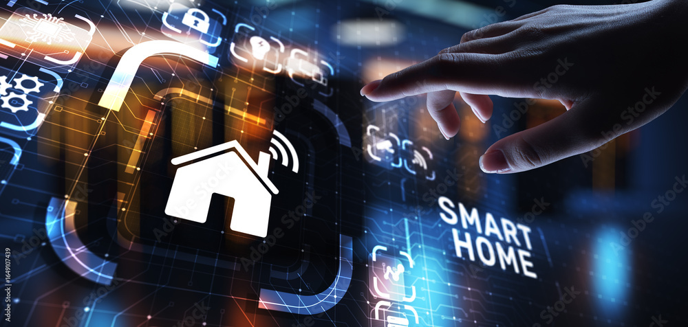 Aufkleber smart home control panel on virtual screen. iot and automation technology concept.