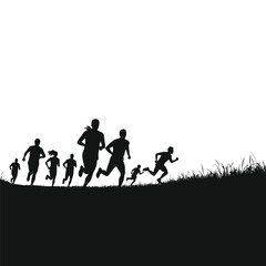 Diverse group of runners silhouetted against white background