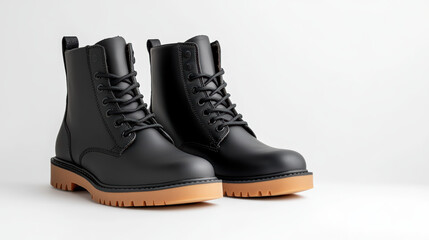 Stylish black leather boots with sturdy sole, perfect for any occasion