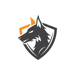 Fierce Wolf Head Emblem with Shield and Orange Accent animal logo