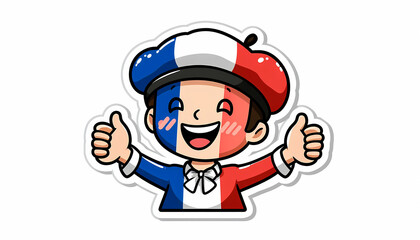 Fototapeta premium Cartoon Boy Character with a French Flag Painted on His Face