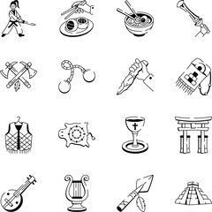 Set of Hand Drawn Traditional Icons 

