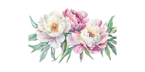 Watercolor Peony Bouquet Illustration. Elegant Floral Art For Decor And Design Isolated On Transparent Background