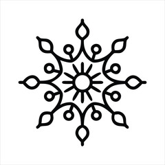 Elegant black and white snowflake design with intricate details and central sun motif