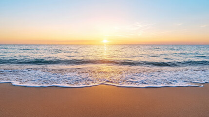 Fototapeta premium Golden sunset over calm ocean waves creates serene atmosphere