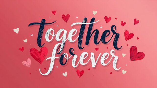 A pink background with hearts and the words 'Together Forever' written in cursive