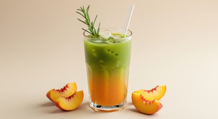 Fototapeta premium Refreshing peach and rosemary drink studio setting beverage photography minimalist environment close-up view summer vibes