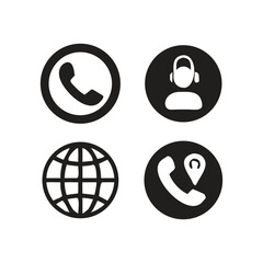 Set of Four Black Circular Icons for Contact and Location Services communication symbol