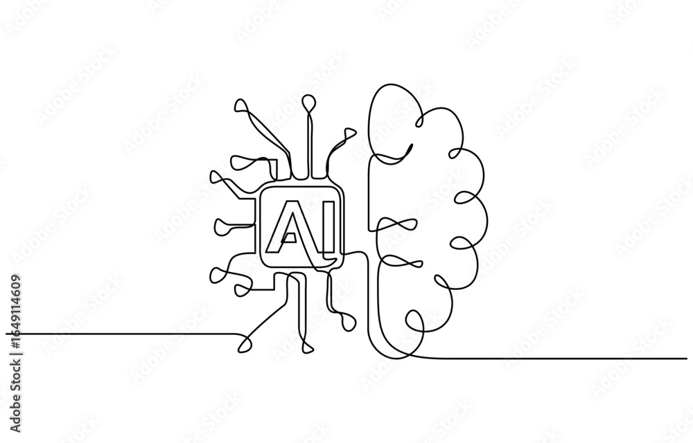 Aufkleber continuous line drawing of head artificial intelligence technology robot brain vector illustration. 