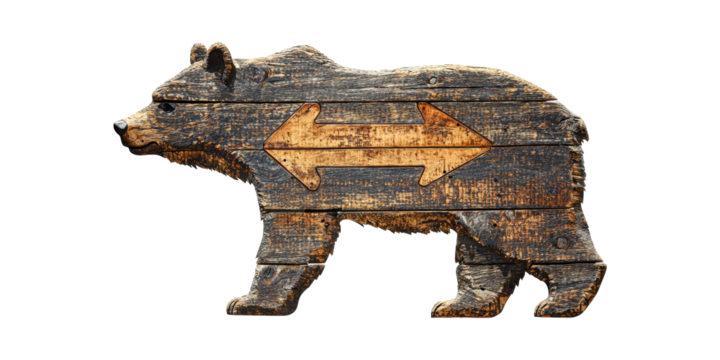 Wooden Bear Silhouette With Arrow Symbol. Rustic Directional Signage Concept Isolated On Transparent Background - Powered by Adobe