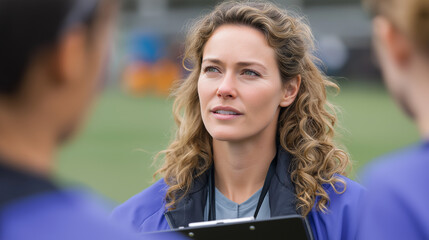 Motivational Female Coach Leading Team to Victory
