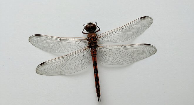 Detailed Macro of a Preserved Dragonfly with Red Body and Intricate Wings