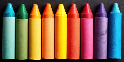 Row of colorful crayons