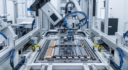 Automated Robot Arm Assembling Battery Pack in Factory