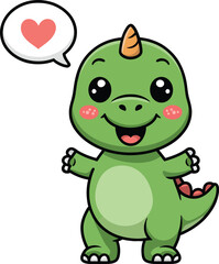 Obraz premium Cute Cartoon Dinosaur Character with Heart Speech Bubble in Playful Style for Kids’ Designs and Merchandise Concepts