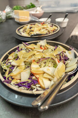 Organic vegetables in Danish cuisine, asparagus, cabbage, onion, pepper, chili, orange, avocado