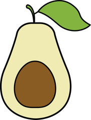 Avocado fruit outline icon with leaf, healthy tropical food symbol, minimal line art style, organic nutrition vector illustration for design