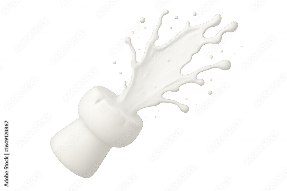 Poster white liquid splashing from a champagne cork, isolated on transparent background, perfect for adding