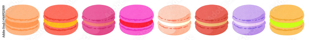 Poster png colorful macarons in a row, element set on transparent background