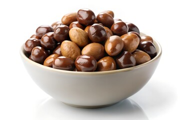 Obraz premium Bowl of Chocolate Covered Peanuts on White Background Studio Shot