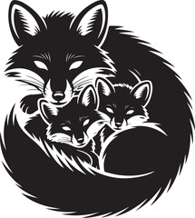 Fototapeta premium Cozy fox family snuggled together in protective embrace