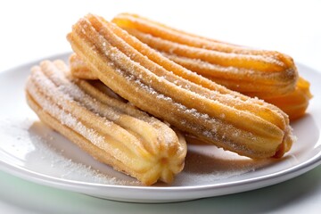 Delicious Churros Sprinkled with Sugar on a White Plate