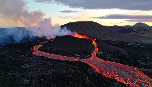 Sunset over mountain landscape with clouds and peaks