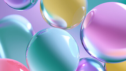 Colorful pastel 3D bubbles floating on a soft gradient background.