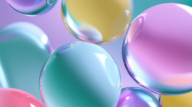 Colorful pastel 3D bubbles floating on a soft gradient background.
 - Powered by Adobe