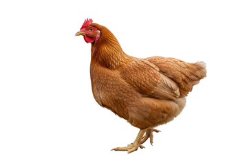 Fototapeta premium Close-up of a brown hen against a black background.
