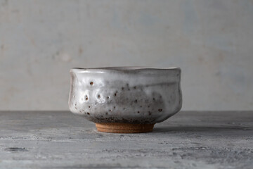 Chawan Shino-yaki Matcha Tea Bowl Chadougu Nezumi Yakimono &ndash; Lunar Crater Patterned Interior