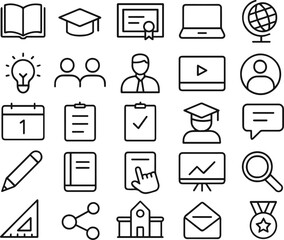set of 30 outline-style education and online learning icons