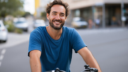 A man enjoying cycling in the city for a healthy lifestyle