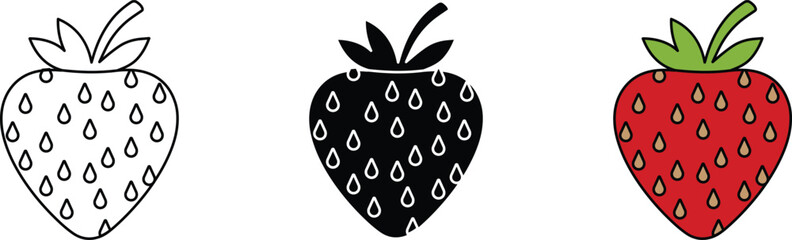 Strawberry fruit outline icon, healthy berry symbol, organic farm fresh dessert ingredient, minimal line art style food vector illustration