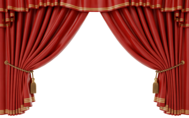 Elegant red velvet stage curtains with golden tassels create a luxurious and theatrical ambiance perfect for stage performances and events