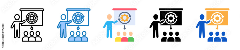 Aufkleber training multiple style icons set design vector illustration.